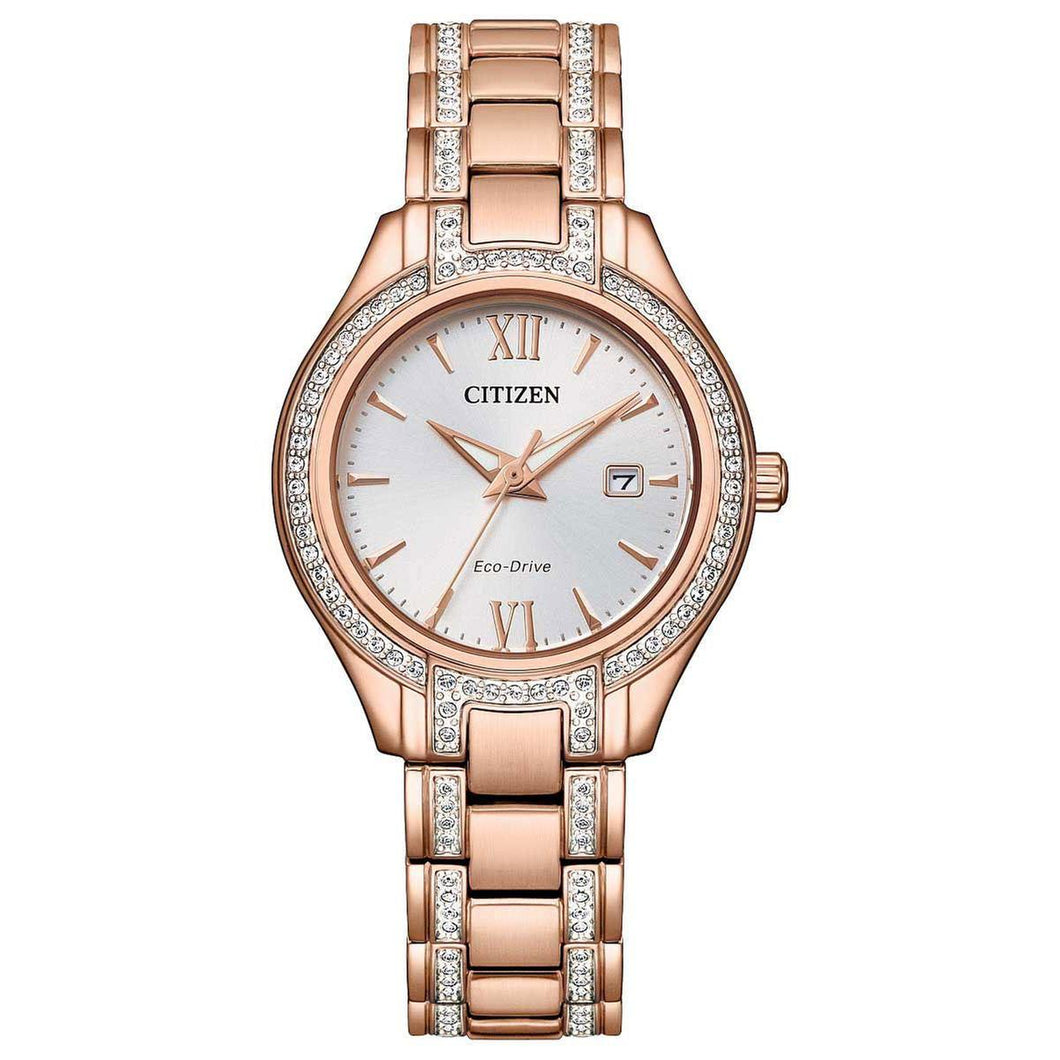 Ladies' Citizen Eco-Drive Silhouette Crystal Rose Gold-Tone Bracelet Watch | 30mm | FE1233-52A
