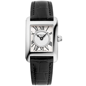 Ladies' Frederique Constant Classics Carree Diamond Dial Black Leather Strap Watch | FC-200MPDC16-BL