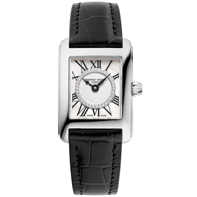 Ladies' Frederique Constant Classics Carree Diamond Dial Black Leather Strap Watch | FC-200MPDC16-BL