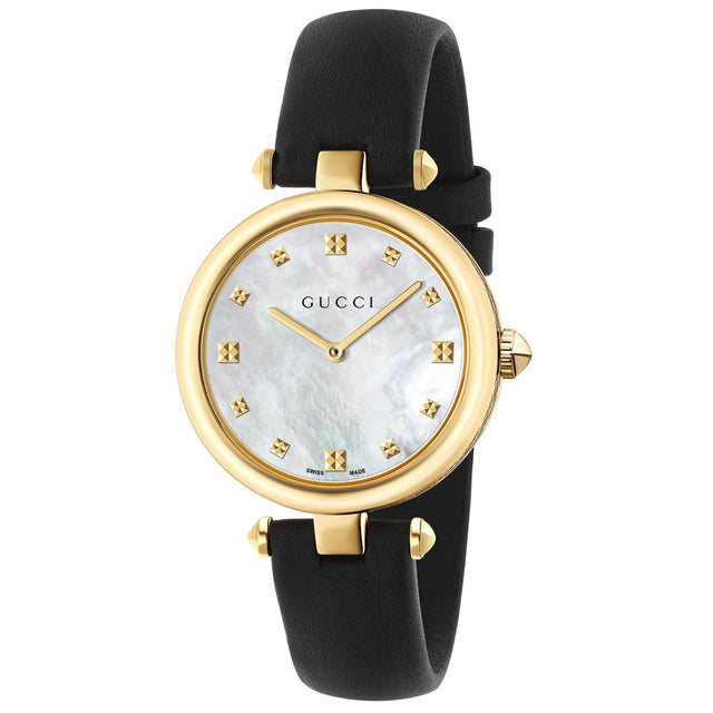 Ladies' Gucci Diamantissima Black Leather Strap Watch YA141404