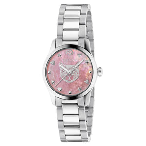 Ladies' Gucci G-Timeless Pink Mother-of-Pearl Dial Stainless Steel Watch, 27mm YA1265013