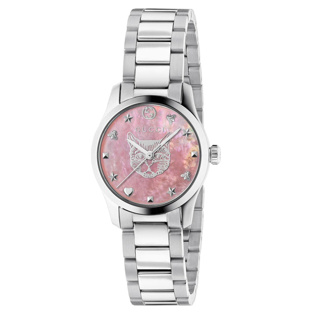Ladies' Gucci G-Timeless Pink Mother-of-Pearl Dial Stainless Steel Watch, 27mm YA1265013
