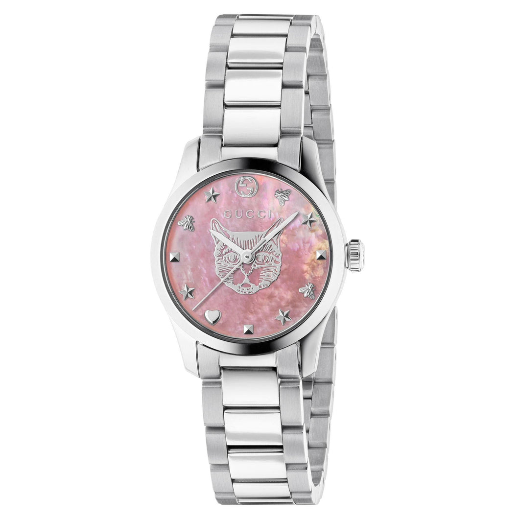 Ladies' Gucci G-Timeless Pink Mother-of-Pearl Dial Stainless Steel Watch, 27mm YA1265013