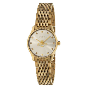 Ladies' Gucci G-Timeless with Bee Slim Silver Dial Gold-Tone Watch, 29mm YA1265021