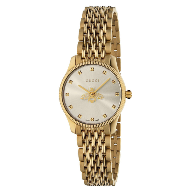 Ladies' Gucci G-Timeless with Bee Slim Silver Dial Gold-Tone Watch, 29mm YA1265021