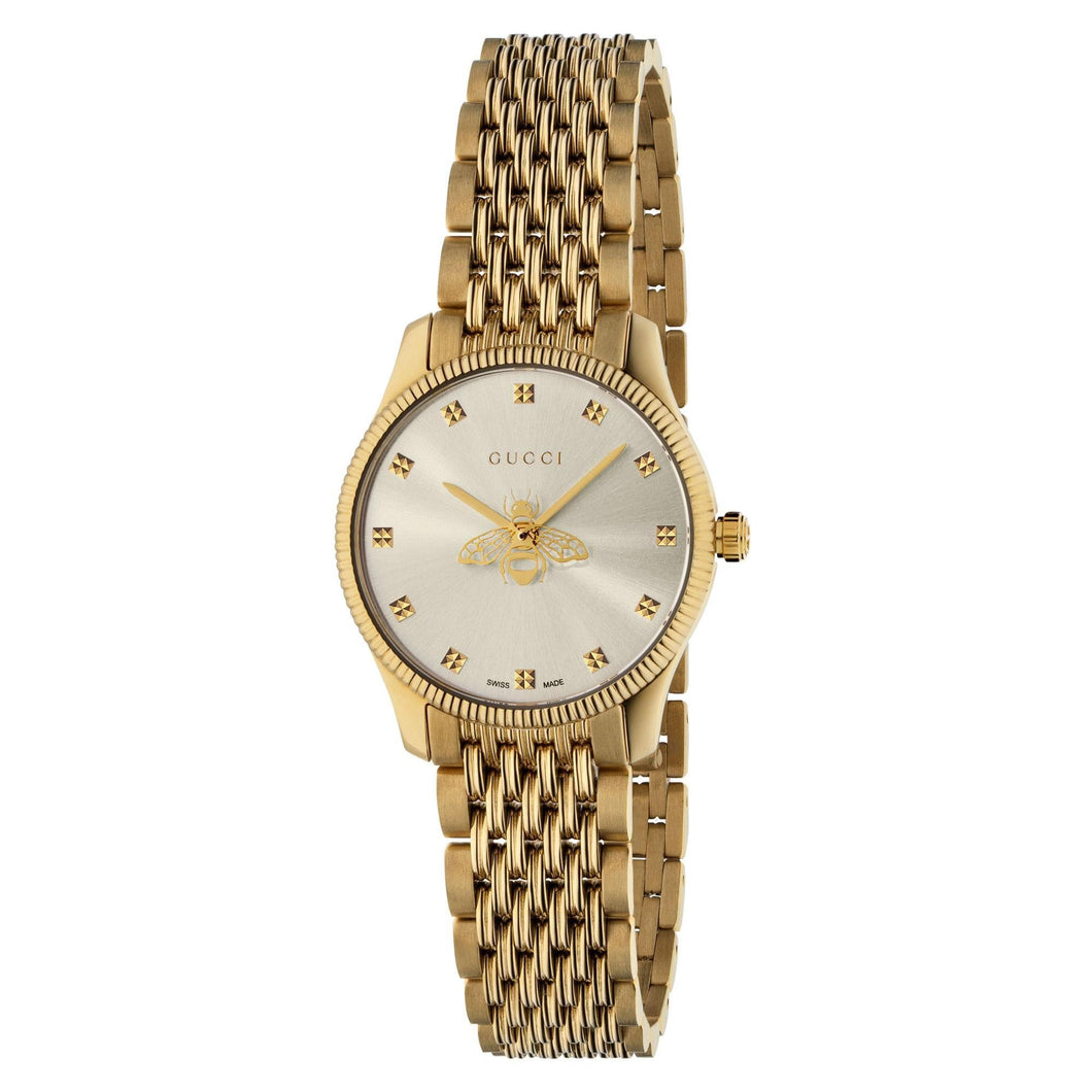 Ladies' Gucci G-Timeless with Bee Slim Silver Dial Gold-Tone Watch, 29mm YA1265021