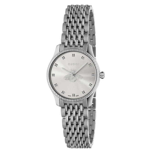 Ladies' Gucci G-Timeless with Bee Slim Silver Dial Stainless Steel Watch, 29mm YA1265019