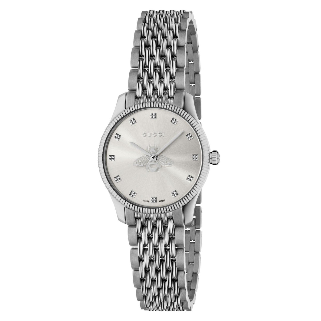 Ladies' Gucci G-Timeless with Bee Slim Silver Dial Stainless Steel Watch, 29mm YA1265019