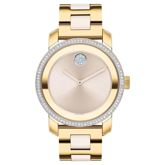 Ladies' Movado BOLD Crystal Bezel and Ceramic Two-Tone Bracelet Watch | 36.3mm | 3600785