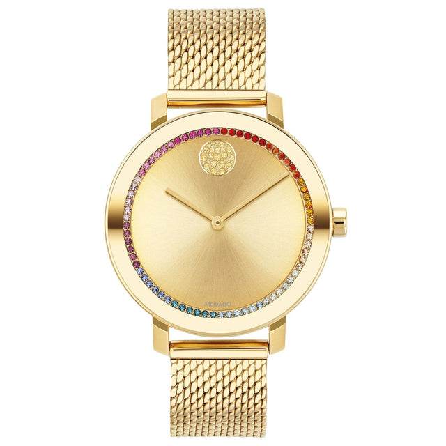 Ladies' Movado BOLD Evolution Rainbow Crystal Pale Yellow Gold-Tone Watch | 34mm | 3600699