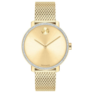 Ladies Movado BOLD Shimmer Crystal Bezel and Pale Gold Ion-Plated Bracelet Watch | 34mm | 3600656
