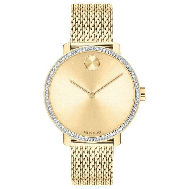Ladies Movado BOLD Shimmer Crystal Bezel and Pale Gold Ion-Plated Bracelet Watch | 34mm | 3600656