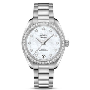 Ladies' OMEGA Seamaster Aqua Terra Co-Axial Master Chronometer Chronograph 34mm White Mother-of-Pearl Dial and Diamond Watch O22015342055001