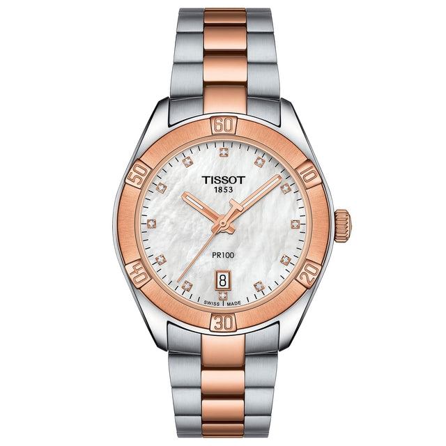 Ladies' Tissot PR 100 Sport Chic Two-Tone Diamond Watch T1019102211600