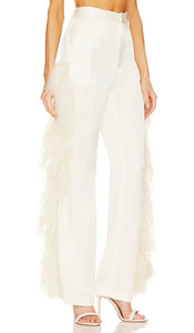 Lapointe Doubleface Satin High Waisted Flare Pant W Ostrich in Cream