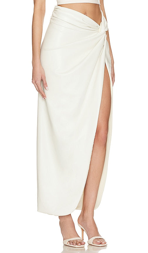 Lapointe Stretch Faux Leather Long Twist Sarong W Slit in Cream