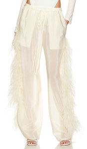Lapointe Textured Sheer Cupro Drawstring Pant W Ostrich in Cream - Lapointe Pantalon texturé en cupro transparent avec cordon de serrage W autruche en crème - Lapointe 奶油色鸵鸟纹纹理透明铜氨抽绳长裤 - Lapointe Textured Sheer Cupro Kordelzug Hose W Strauß in Creme - Lapointe Textured Sheer Cupro 드로스트링 팬츠 W 크림색 타조 - Pantaloni Lapointe con coulisse in cupro velato testurizzato e struzzo in crema