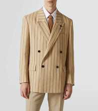 Lardini Striped double-breasted linen and wool blazer