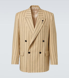 Lardini Striped double-breasted linen and wool blazer