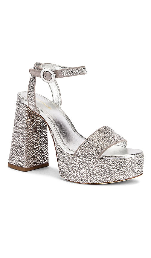 Larroude Dolly Crystal Platform in Metallic Silver