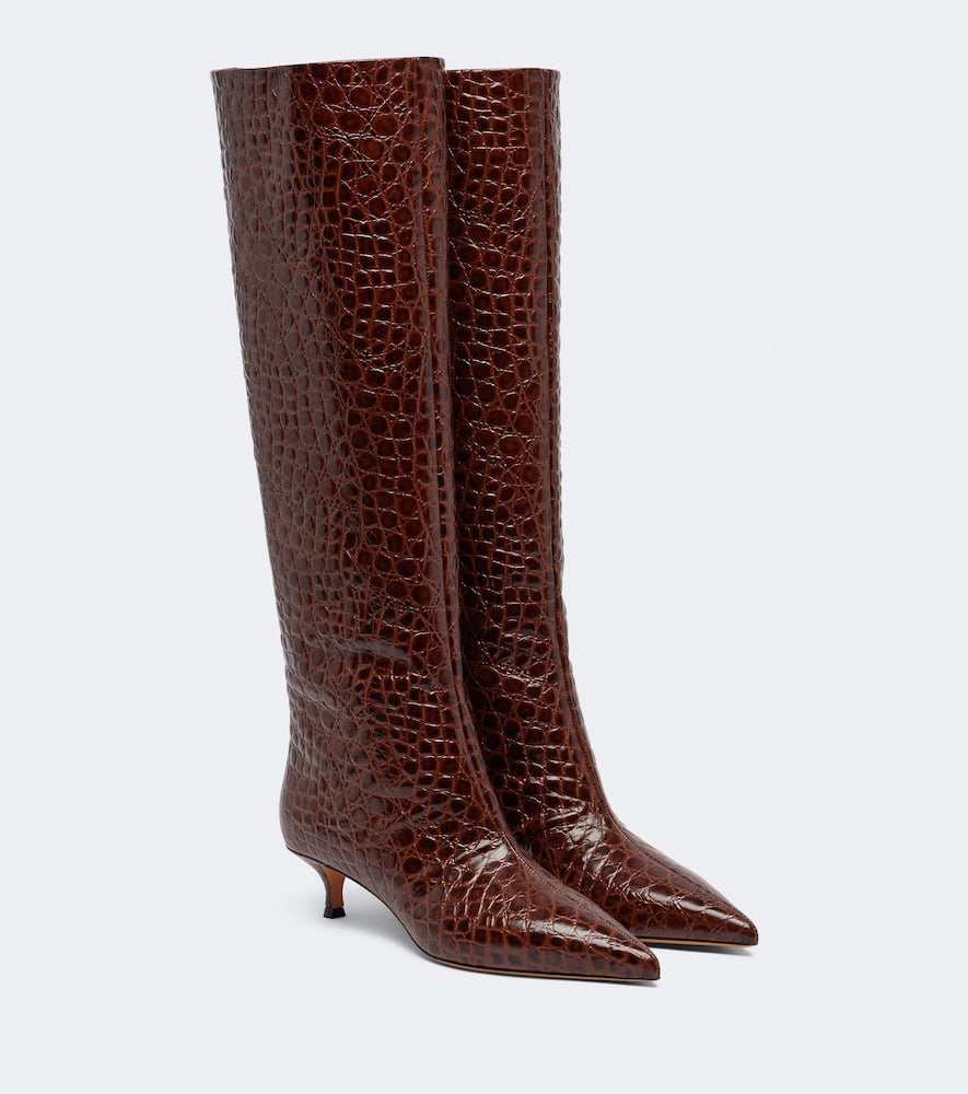 Le Monde Beryl Babouche croc-effect leather knee-high boots