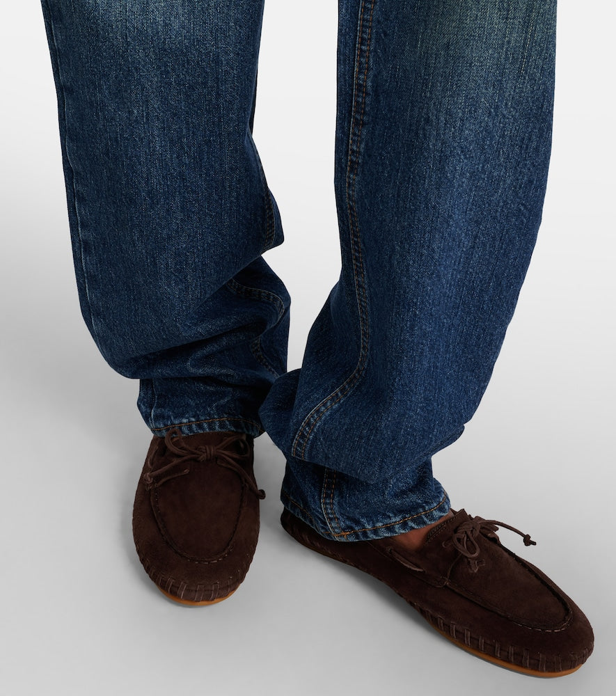 Le Monde Beryl Driver embroidered suede loafers