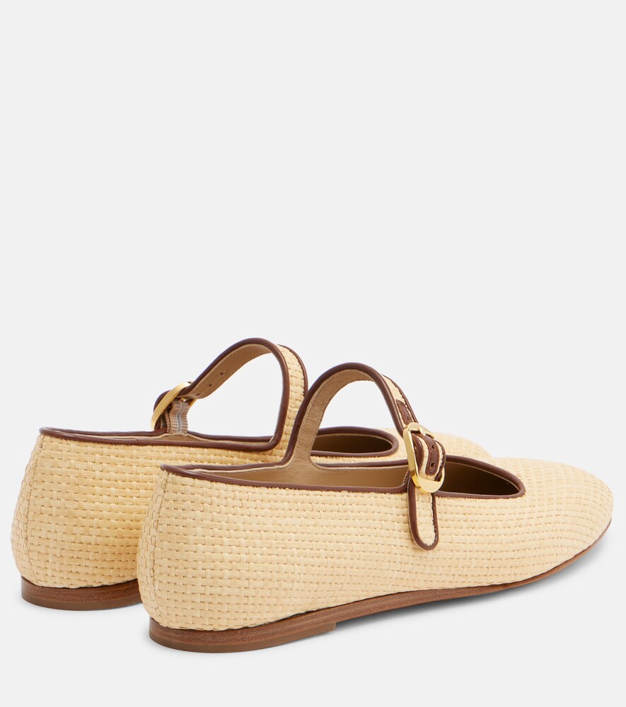 Le Monde Beryl Leather-trimmed raffia Mary Jane flats
