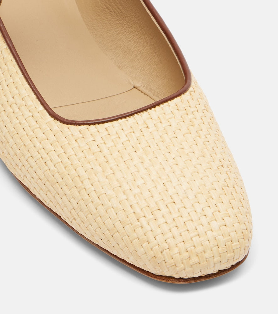 Le Monde Beryl Leather-trimmed raffia Mary Jane flats