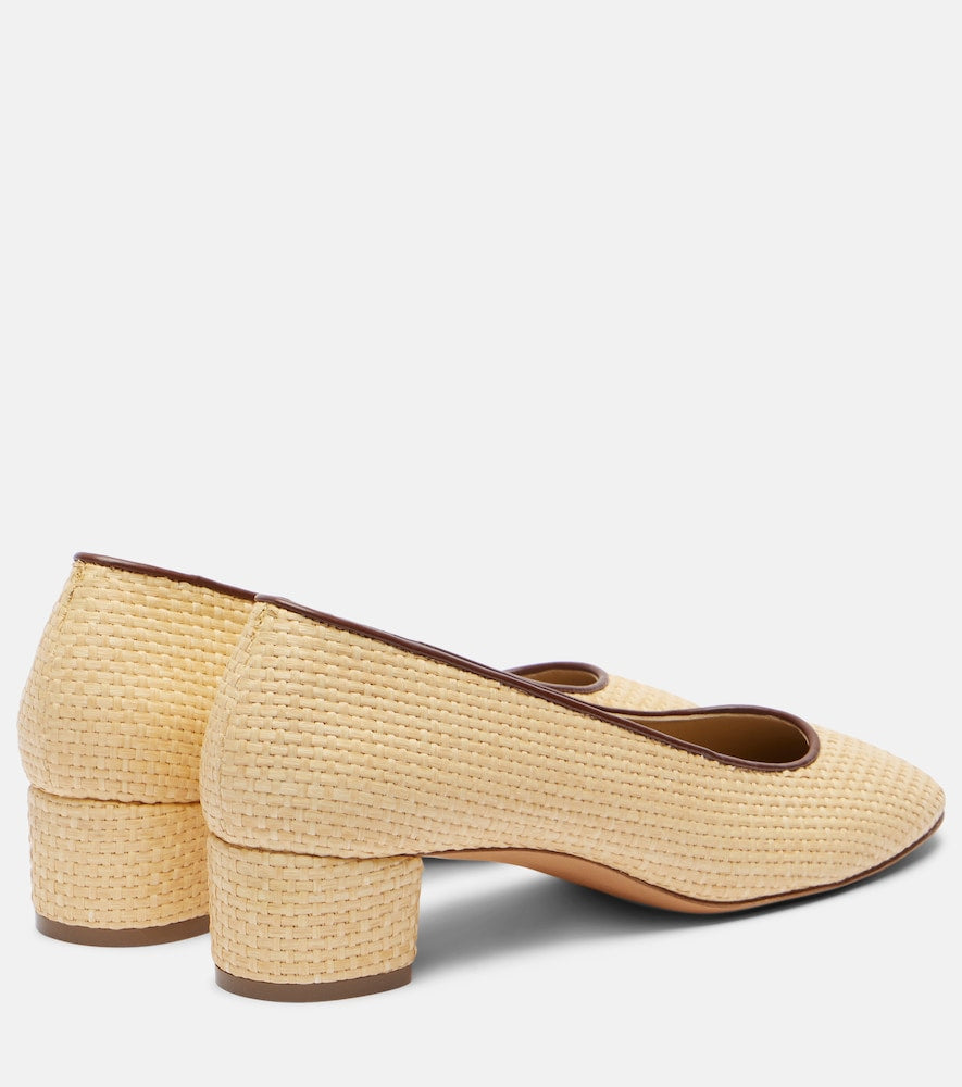 Le Monde Beryl Leather-trimmed raffia pumps