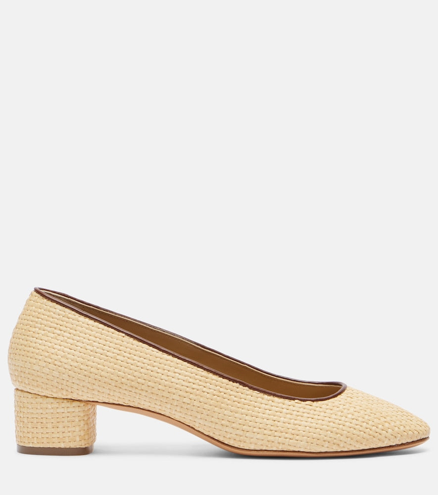 Le Monde Beryl Leather-trimmed raffia pumps
