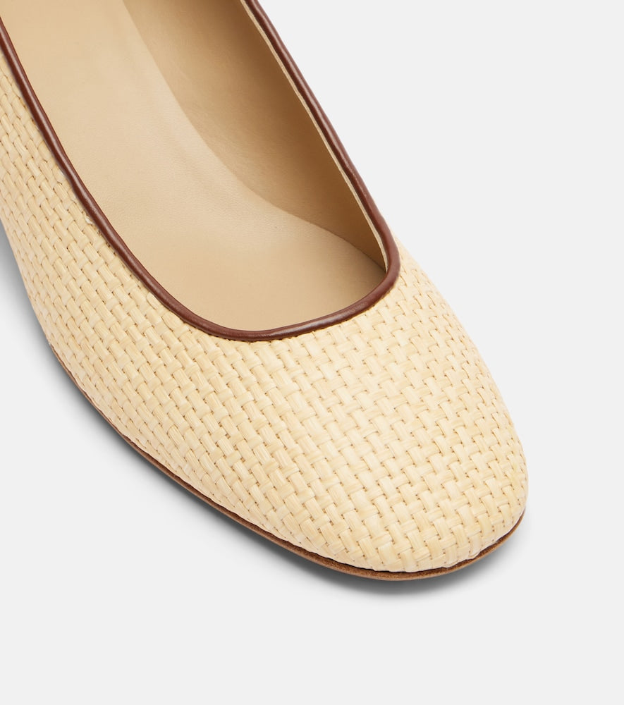 Le Monde Beryl Leather-trimmed raffia pumps