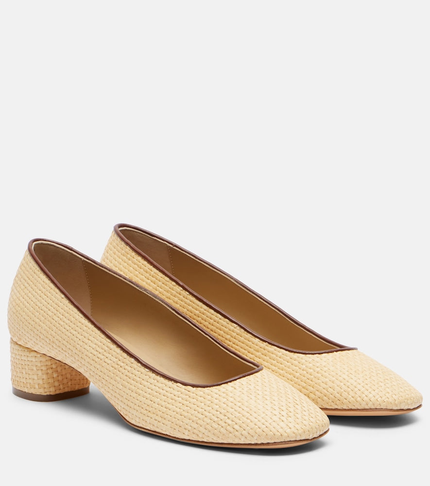 Le Monde Beryl Leather-trimmed raffia pumps