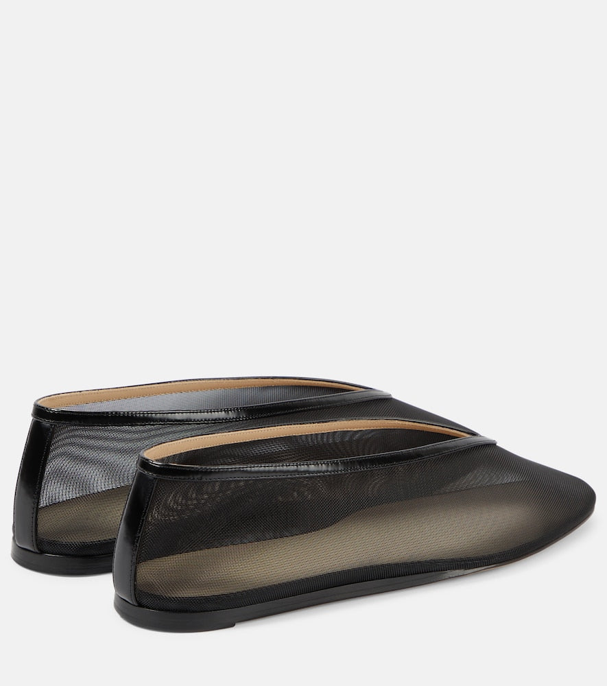 Le Monde Beryl Luna leather-trimmed mesh ballet flats