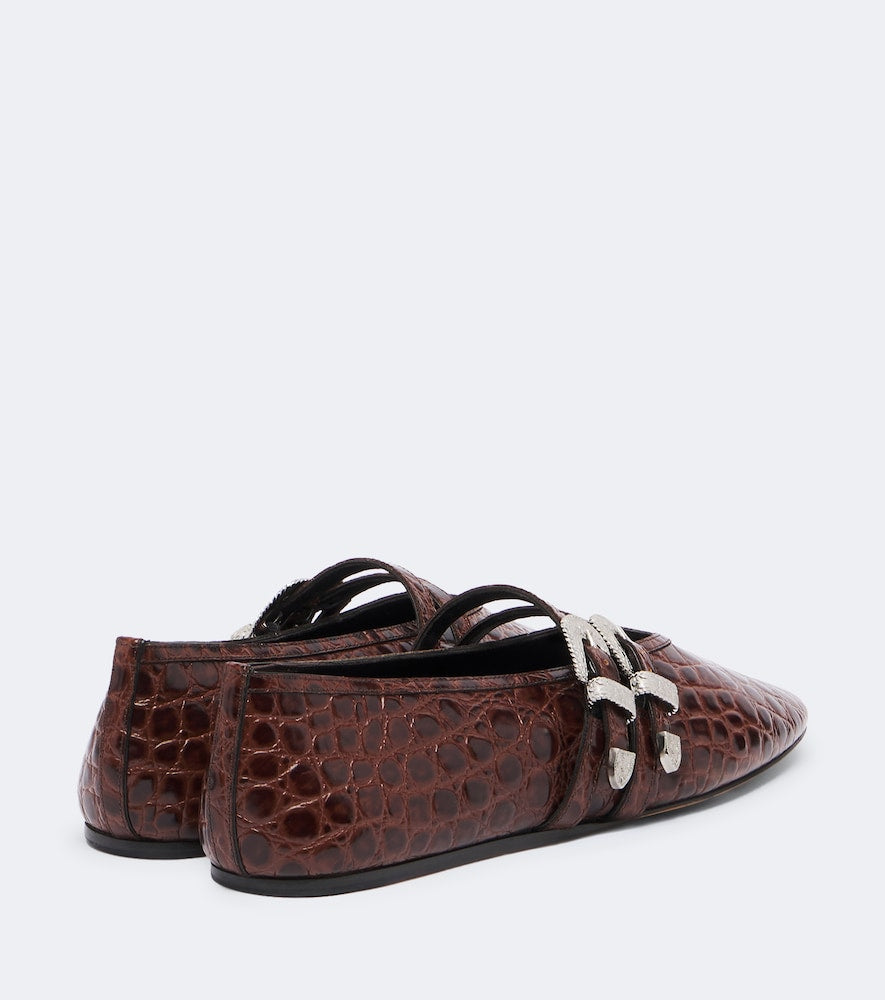 Le Monde Beryl Claudia croc-effect leather ballet flats - Burgundy Ballerina Flats