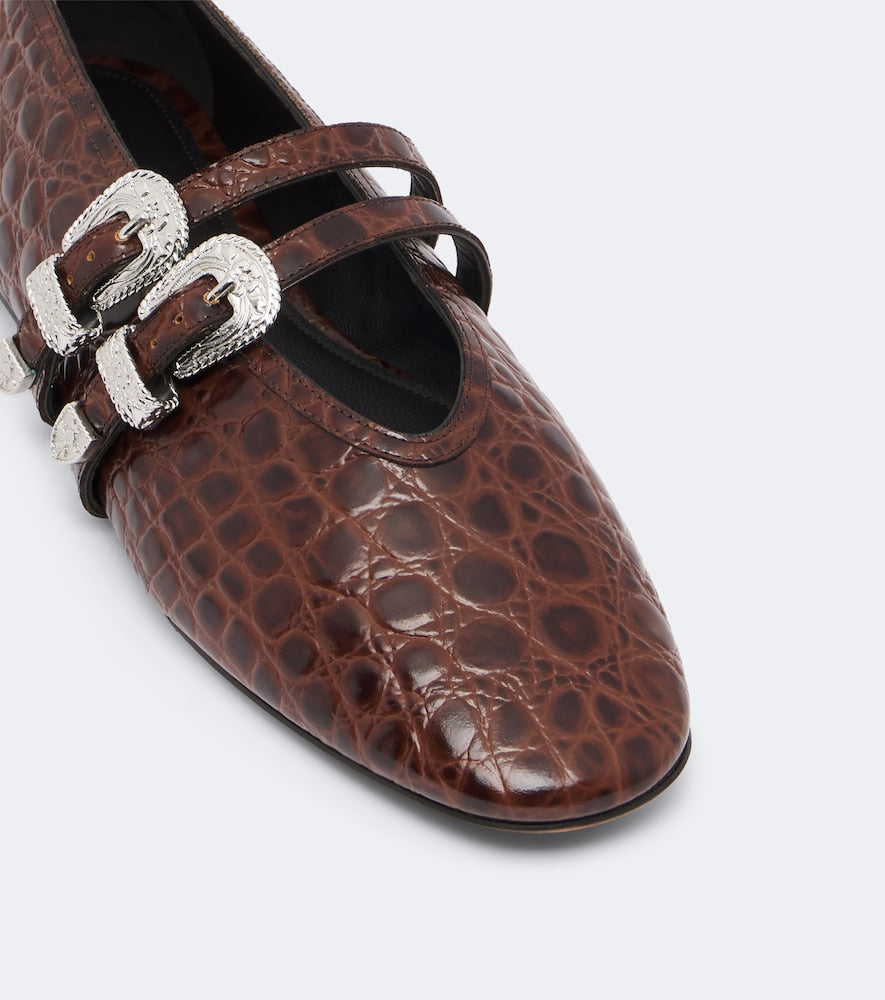 Le Monde Beryl Claudia croc-effect leather ballet flats - Burgundy Ballerina Flats