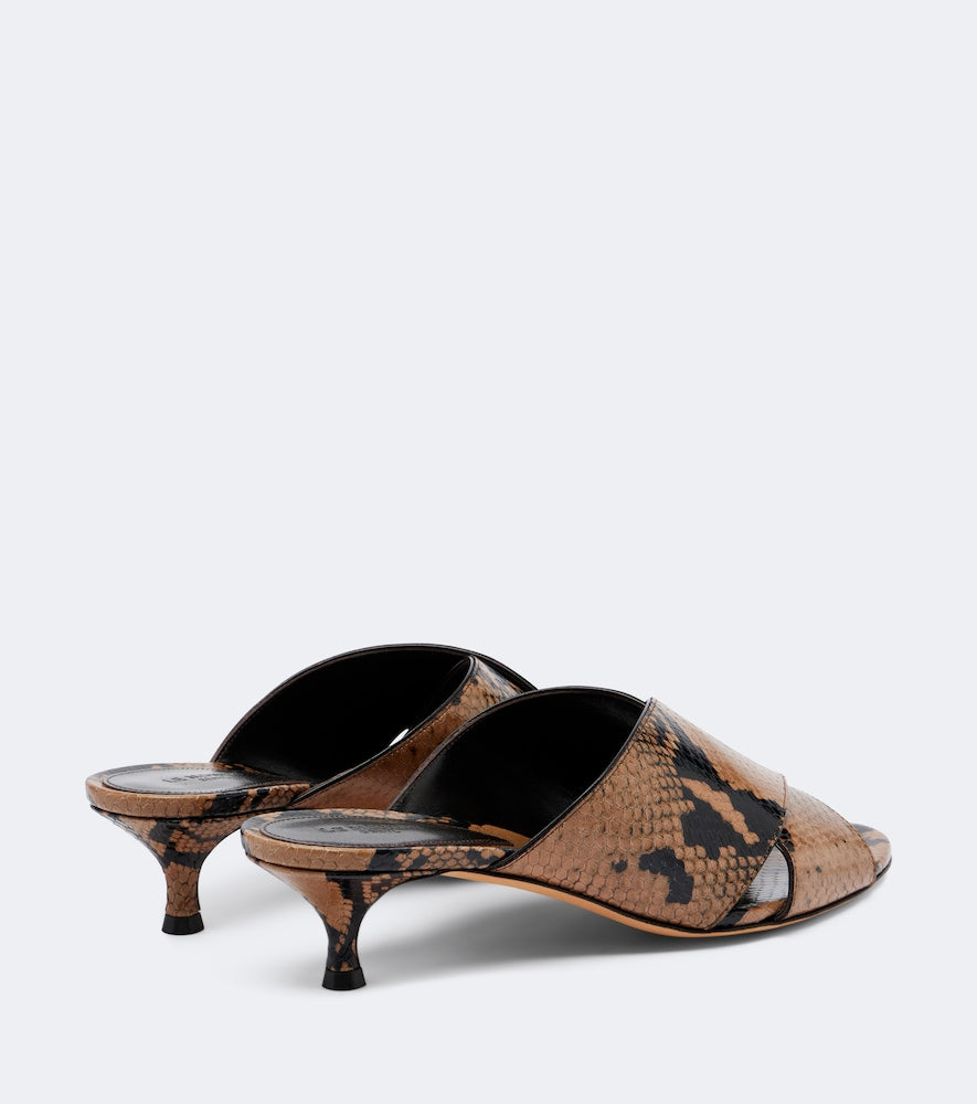 Le Monde Beryl Luca snake-effect leather mules in Brown - Heeled Sandals