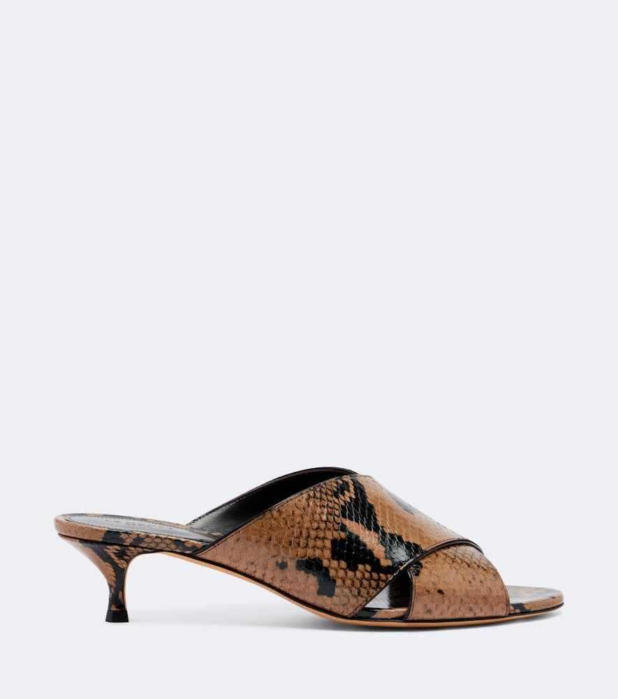 Le Monde Beryl Luca snake-effect leather mules in Brown - Heeled Sandals