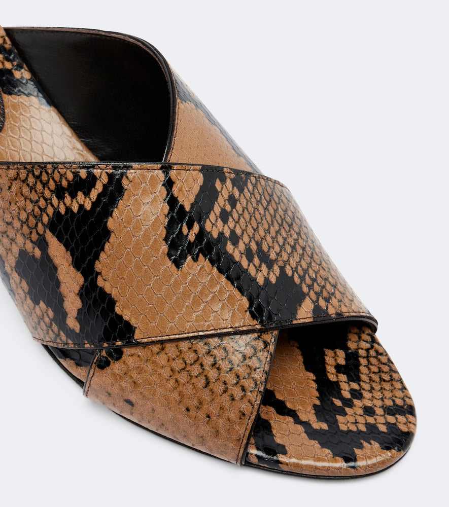 Le Monde Beryl Luca snake-effect leather mules in Brown - Heeled Sandals