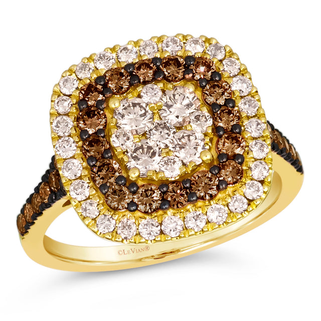 Le Vian(R) 1 1/2ctw Chocolate Diamonds(R) and Nude Diamonds(tm) Cluster 14k Honey Gold(tm) Ring