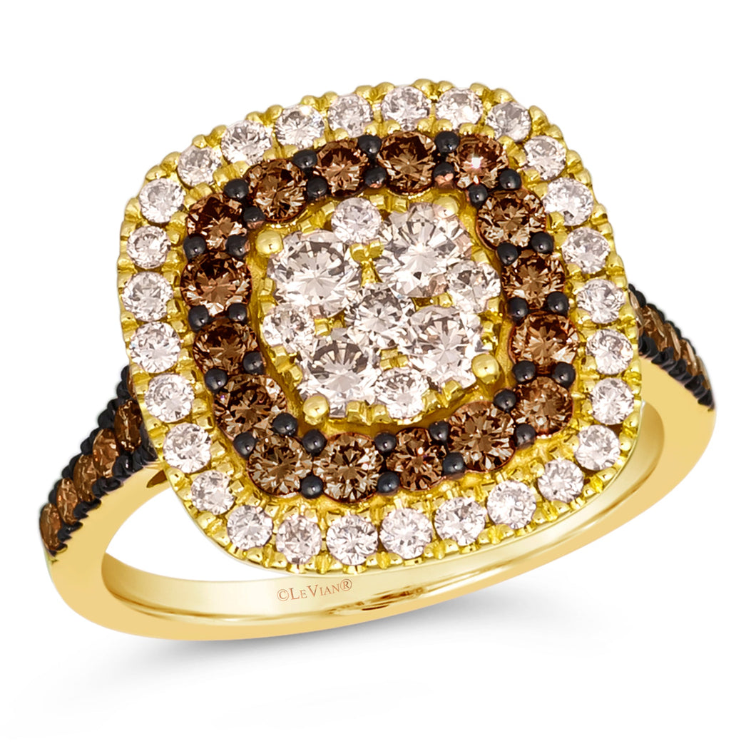 Le Vian(R) 1 1/2ctw Chocolate Diamonds(R) and Nude Diamonds(tm) Cluster 14k Honey Gold(tm) Ring