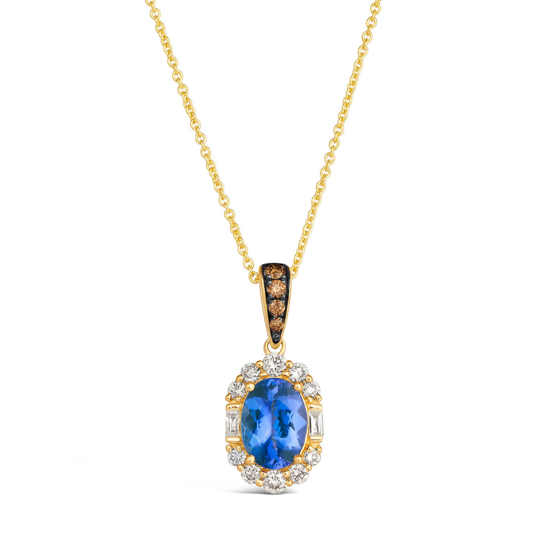 Le Vian(R) 1/3ctw Vanilla Diamonds(R) and Chocolate Diamonds(R) Blueberry Tanzanite(R) Chocolatier(R) 14k Honey Gold(tm) Pendant Necklace