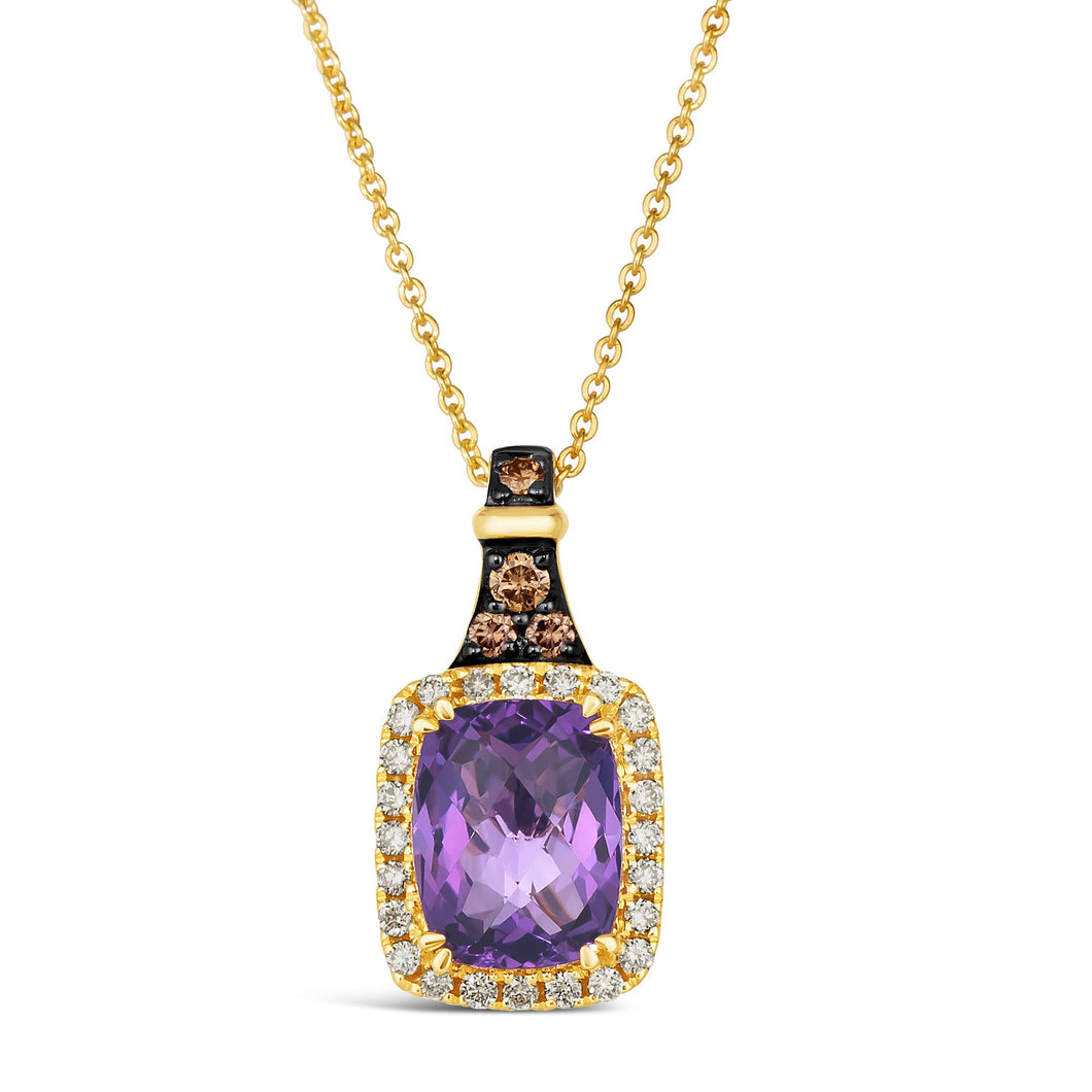 Le Vian(R) 1/4ctw Chocolate Diamonds(R) and Nude Diamonds(tm) Grape Amethyst(tm) 14k Honey Gold(tm) Pendant Necklace