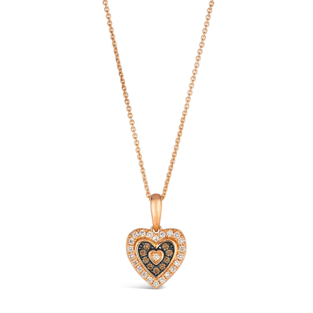 Le Vian(R) 1/4ctw Chocolate Diamonds(R) and Nude Diamonds(tm) in 14k Strawberry Gold(R) Heart Pendant Necklace