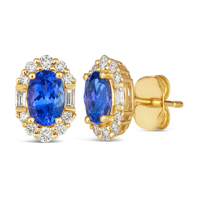 Le Vian(R) 1/4ctw Vanilla Diamonds and Blueberry Tanzanite(R) 14k Honey Gold(tm) Earrings