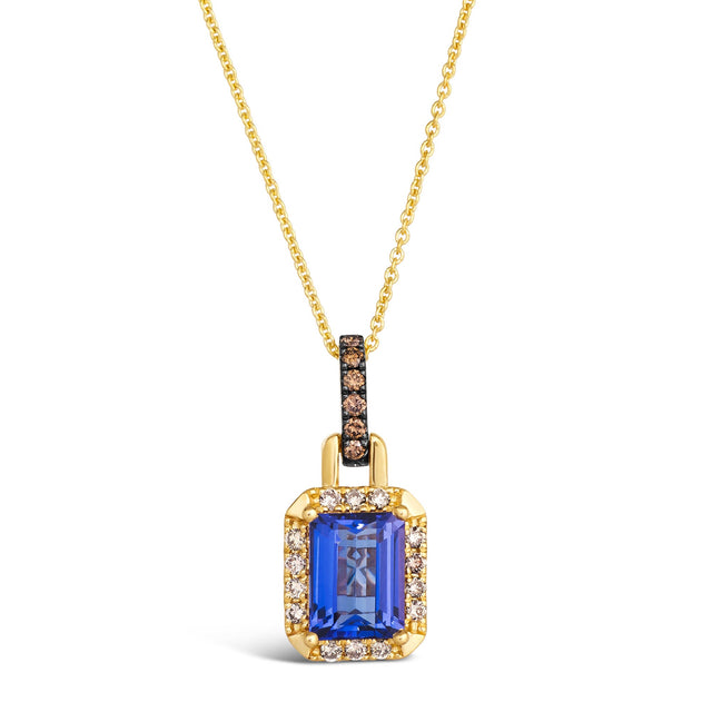 Le Vian(R) 1/5ctw Diamonds and Chocolate Diamonds(R) Blueberry Tanzanite(R) 14k Honey Gold(tm) Pendant Necklace