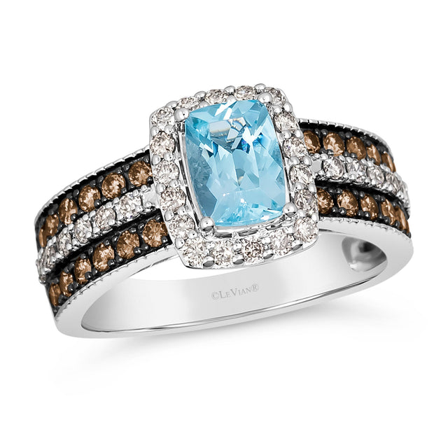 Le Vian(R) 3/4ctw Chocolate Diamonds(R) and Nude Diamonds(tm) Blue Topaz 14k Vanilla Gold(R) Ring
