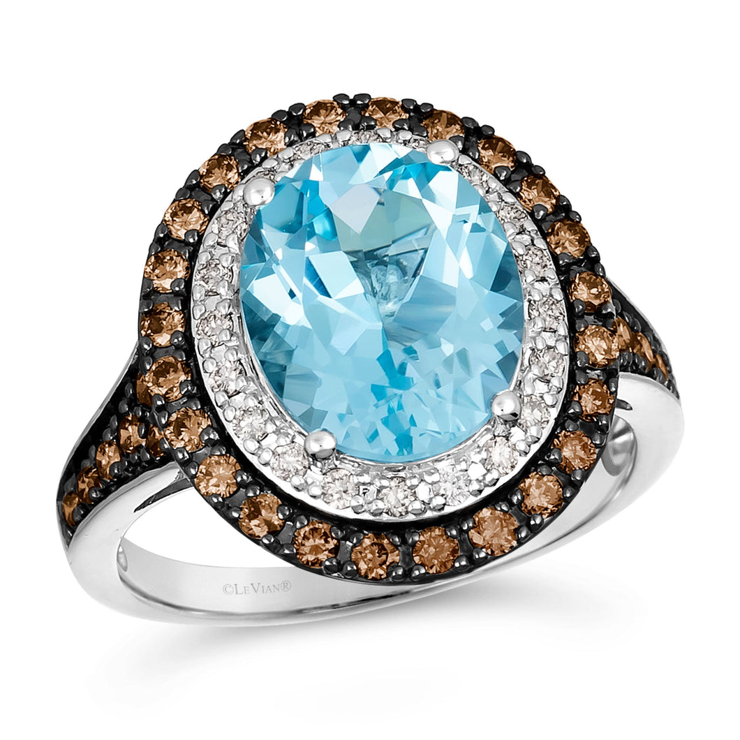 Le Vian(R) 3/4ctw Chocolate Diamonds(R) and Nude Diamonds(tm) Blue Topaz 14k Vanilla Gold(R) Ring