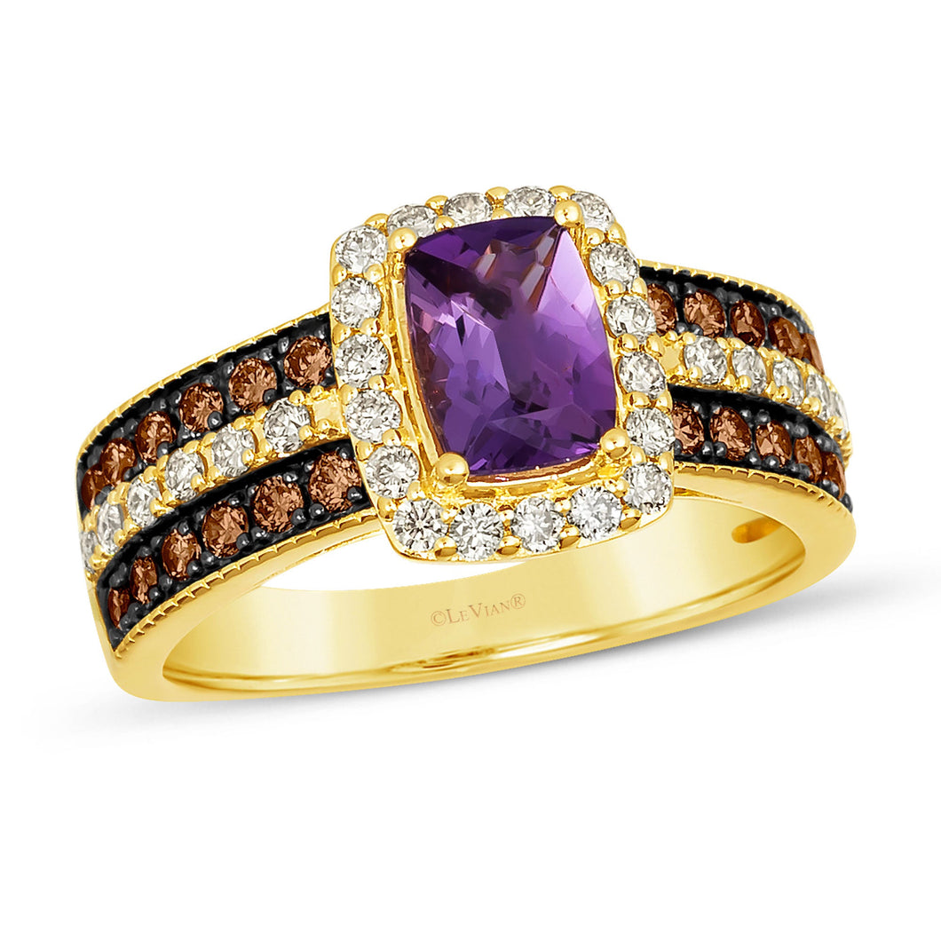 Le Vian(R) 3/8ctw Chocolate Diamonds(R) and 1/3ctw Nude Diamonds(tm) Grape Amethyst(tm) 14k Honey Gold(tm) Ring