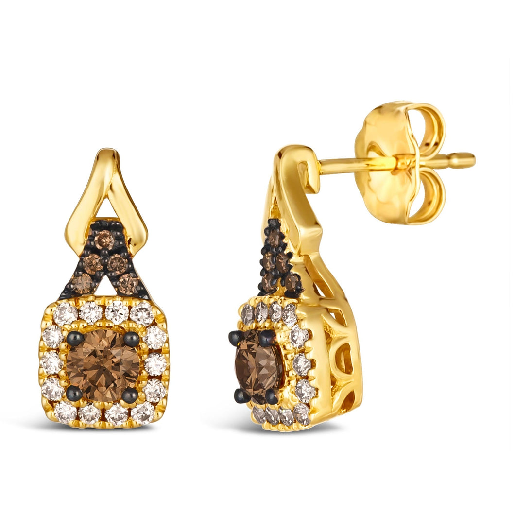 Le Vian(R) 5/8ctw Chocolate Diamonds(R) and Nude Diamonds(tm) 14k Honey Gold(tm) Halo Earrings