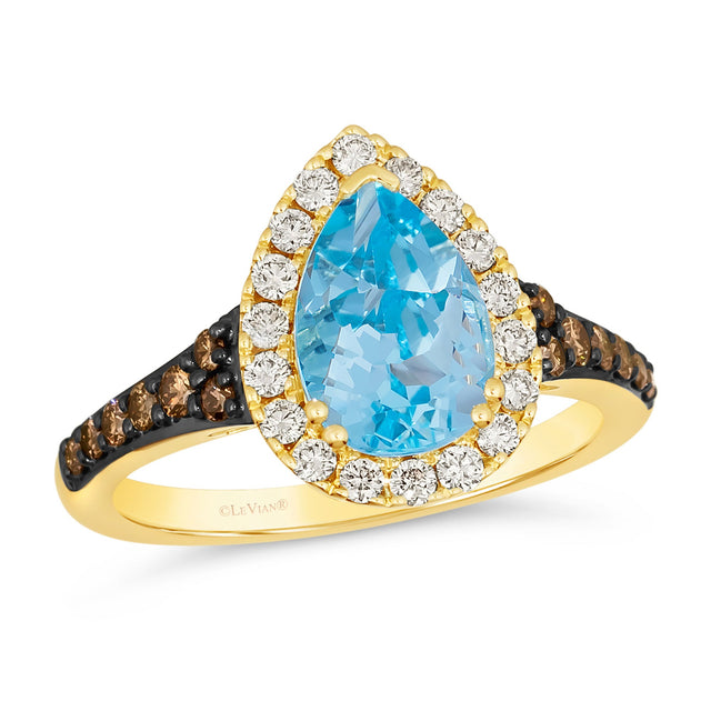 Le Vian(R) 5/8ctw Chocolate Diamonds(R) and Nude Diamonds(tm) Blue Topaz 14k Honey Gold(tm) Ring